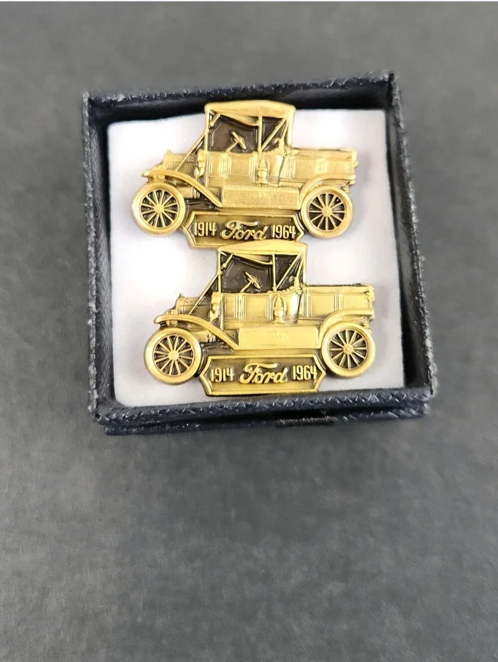 VTG Ford Motor Co. Model T Truck 50th Anniversary Brass Cufflinks Gold Tone 1964